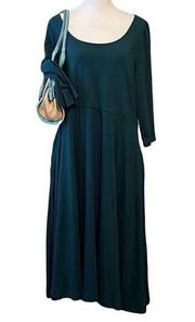 NWT ava & viv 3/4 sleeve dark teal dress w/ full flowy skirt super soft