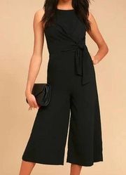 Lulus  On Track Midi Wrap Front Cropped Wide Leg Jumpsuit Black Small