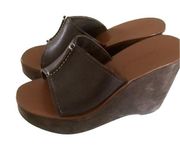 Colin Stuart platform wedge heel shoes brown suede leather peep toe slingback