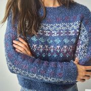 Natural Life Jacquard Sweater Blue Purple White Popcorn Indigo Fair Isle XL