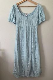 NWT Lavender Moon Lace overlay open back puff sleeve dress size xl baby blue