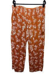 Three Dots Burnt OrangeWhite Floral Dot Print Wide Leg Palazzo Pants Sz XL Women