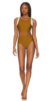 NWT House of Harlow 1960 Iggy One Piece swimsuit in Mustard & Cream Size XS