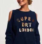 SuperDry London Blue Sequin Cold Shoulder Sweater Sweatshirt Pullover Top