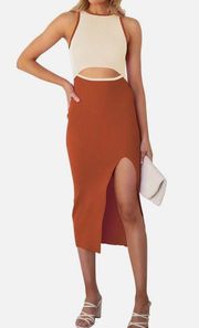 burnt orange cut out dress