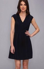 REBECCA TAYLOR Navy Short Sleeve Crepe Textured Dress Size 10 Business Career