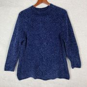 J. Jill Chenille Women's Sweater Size MP Blue Long Sleeve Casual Soft Chunky
