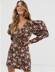 Extra Puff Sleeves Mini Dress Floral Pink Black Size 0 NWT