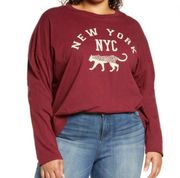 TREASURE & BOND Long Sleeve Graphic Tee In Burgundy- Nyc