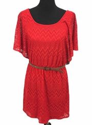 My Michelle Dress with Triangle Studded Belt, Red, Large