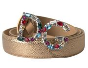 Dolce & Gabbana Gold Leather DG Crystal Buckle Cintura Belt 70 cm 28 Inches