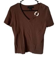 Pre Owned Women’s Cable & Gauge V Neck Blouse Brown Shirt Sz Lg