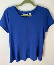 ISSAC MIZRAHI Blue Azure Loose Peplum Knit Top New Essentials T-shirt Size Small