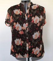 Womens SAG HARBOR Semi Sheer Lined Blouse Size Large Petite Cap Sleeves