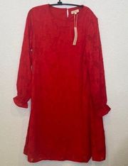 Roolee Women’s Red Midi Dress Floral Detail NWT Sz M Polyester Shift Style