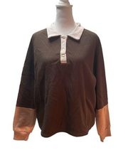 NWT  Brown with Tan & Cream Long Sleeve Collar Pullover Sweatshirt Small