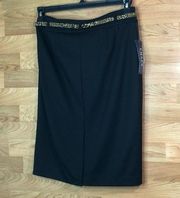 Chaps Black Skirt Size 4 W/Side Zipper & Cougar Print Belt New With Tags