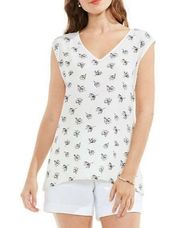 "VINCE CAMUTO" WHITE & BLACK FLORAL SLEEVELESS CASUAL TOP TANK  SIZE: L NWT $59