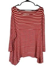 Orvis Red & White Striped Long Sleeve Asymmetrical Hem Blouse Women Sz M