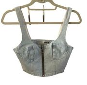 Topshop moto denim corset crop sexy bustier blue Jean zipper front top size 4