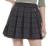 HOT TOPIC Suspender Black & Gray Plaid Pleated Mini Skirt ~ Women's Size LARGE