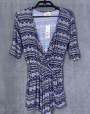 New Nwt Lucy Love Nantucket Romper Dark Blue White Womens Size Small 1/2 Sleeve