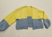 Yellow & Blue Knit balloon sleeve cardigan