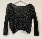 Women’s Cropped Twist Back Long Sleeve Knit Sweater Black Size XXS NWT