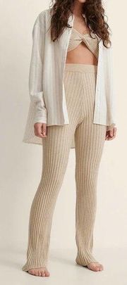 NA-KD Knitted Rib Pants Leggings Beige Camel Tan Size Small