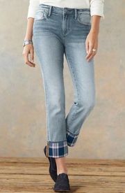 Driftwood Colette Straight Leg Boho Jeans Medium Wash Plaid Tartan Cuff Size 29