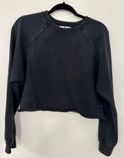 Black Acid Washed Charcoal Black Cropped Boxy Cut Off Sweatshirt Medium