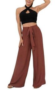 NEW Halara High Waisted Tie Front Side Pocket Wide Leg Flowy Casual Pants Medium