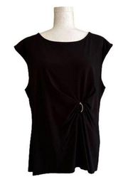 Ivanka Trump Top Black Sleeveless Gold Ring Ruched Detail Blouse Top Size XL