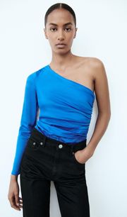 ZARA One Shoulder Ruched Bodysuit