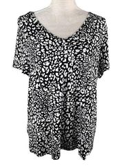 Ideology Top Cheetah Black White V-Neck Shirt XL New