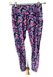 Simply Southern colorful ladies floral athletic leggings Small elastic waist