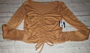 𝅺NWT Women's Arizona Jean Co Long Sleeve Rouched Orange Striped Crop Top Size M