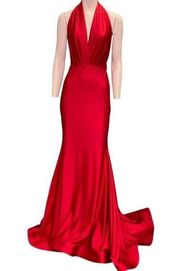 Jessica Angel 701 V-neck Halter Open Back maxi Gown Red Size Small NWT