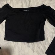 Black Long Sleeve Crop Top