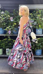 NWT $170  x Maeve One-Shoulder Printed Midi Side Zip Dress 00