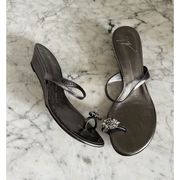 Giuseppe Zanotti Crystal Jewel Ring Toe Sandals Size 38.5 Kitten Wedge Heel