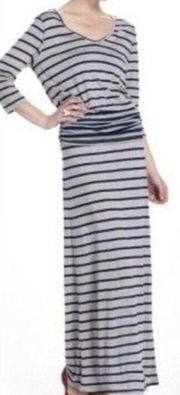 ANTHROPOLOGIE PUELLA GRAY BLUE STRIPE LONG MAXI DRESS XS RARE HTF GORGEOUS