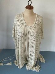 Womens crochet top size M poncho style tan sheer side tie