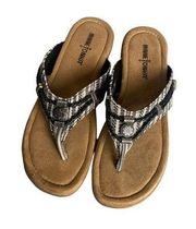 Minnetonka Flip Flops Womens Size 8 Black Silverthorne Thong Sandal Aztec Boho