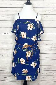 Haute Monde Blue Floral Off Shoulder Dress Size Small Summer Casual Boho Chic