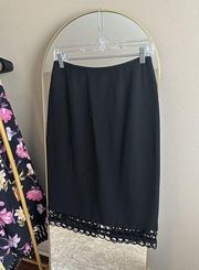 Lafayette 148 Black Pencil Skirt Scallop Lattice Hem Size 6