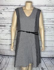 Lane Bryant NWT Size 22/24 Black & White Geometric Skater Sweater Dress w/ Belt