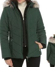 New! FREE COUNTRY Women's Hooded Quilted Puffer Jacket Coat Olive Green Medium