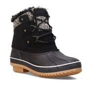 Khombu Black Keri Lace Up Duck Snow Boot Sz 7M Thermolite Waterproof Faux Fur