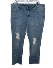 Kut From The Kloth Ankle Straight Leg Distressed Studded Jeans Women Size 16 New